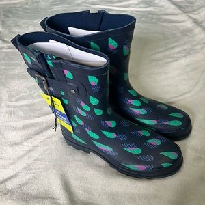 NWT: Western Chief Adult Rain Boots- Dotty Downpour, Adjustable Straps, Blue